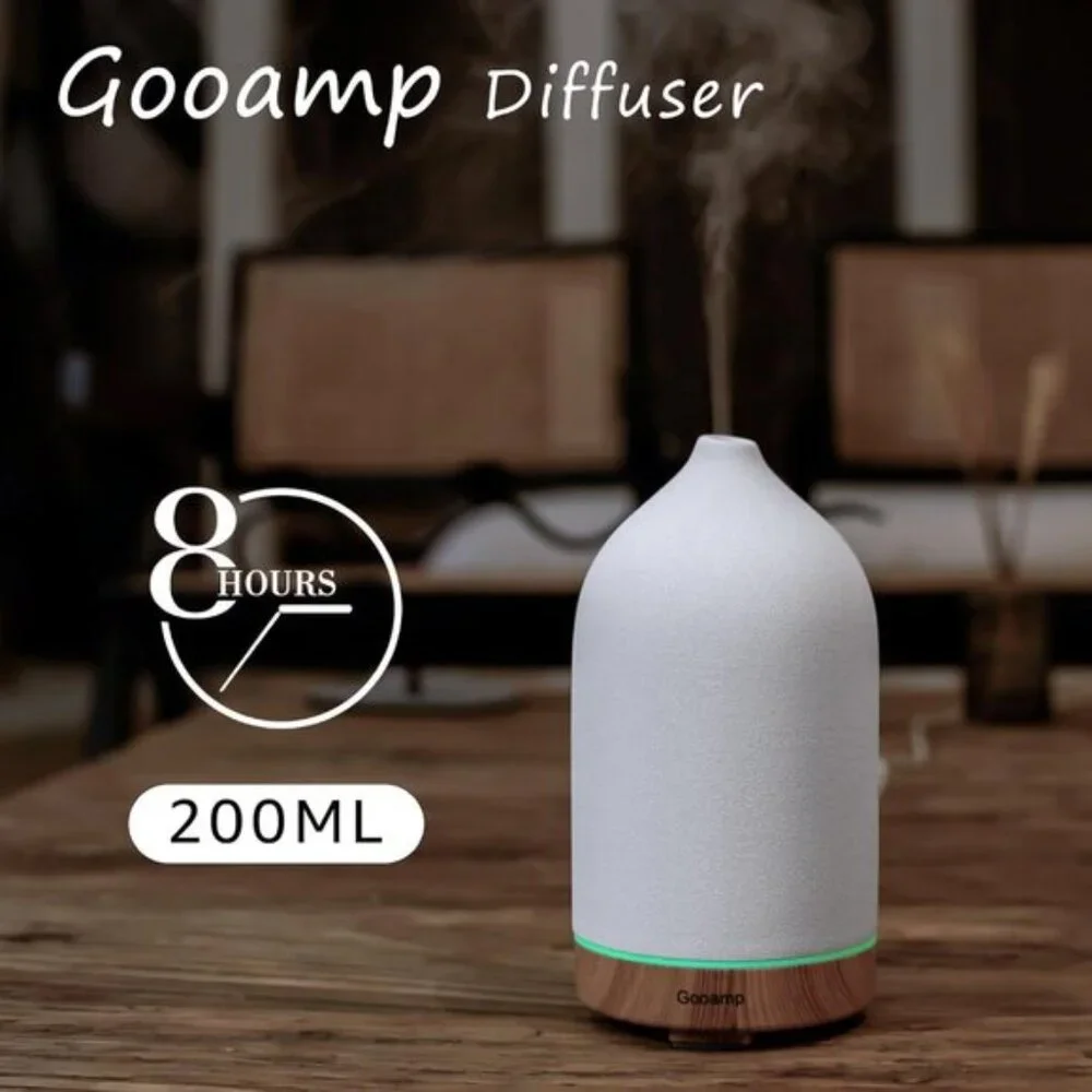 New 200ML Ceramic Essential Oil Diffuser Ultrasonic Aromatherapy Humidifier LED - Picture 3 of 10
